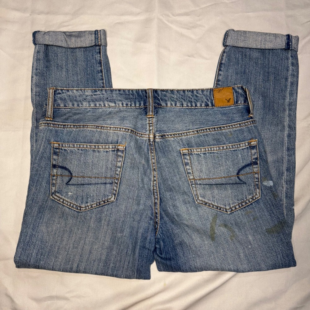 American Eagle Slouchy Jeans Womens 4 Reg Distressed Stained Medium Wash Denim - Picture 5 of 7
